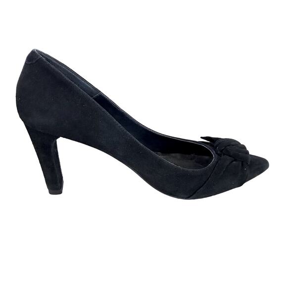 Vaneli Women's Black Suede Bow Pointed Toe Heels Size 8 Formal Pumps - Picture 4 of 10